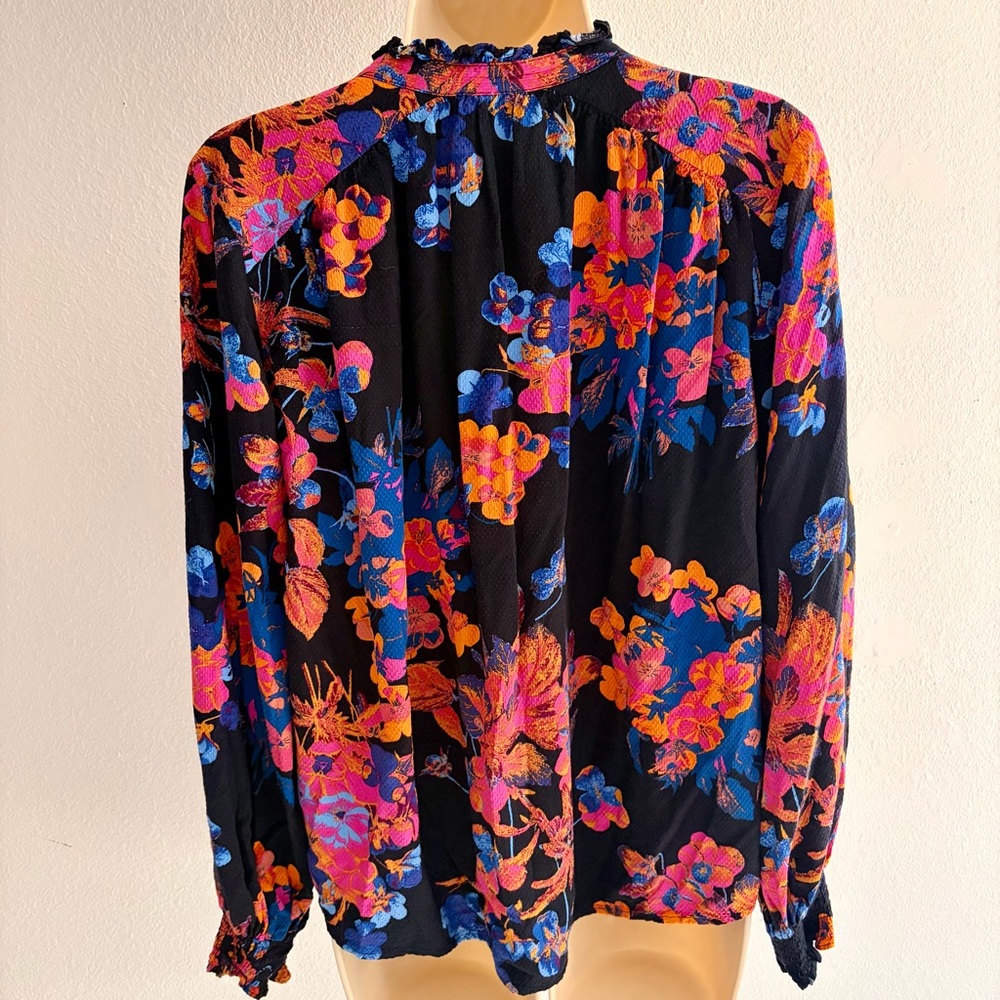 Anthro Maeve Colette Peasant Blouse Floral Boho Black Pink Size S - Picture 3 of 12